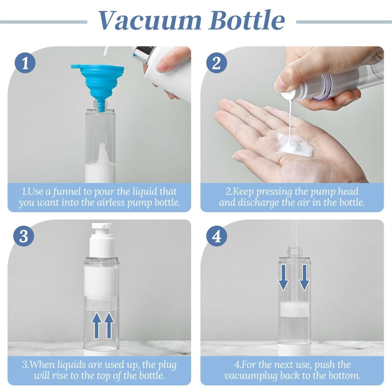 TUZAZO 6 Pack 3.4OZ/100ML Airless Pump Bottles, Clear Plastic Travel