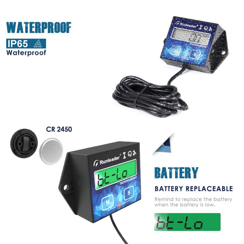 Engine Hour Meter Backlight Inductive Tachometer Digital Tacho Hour Meters