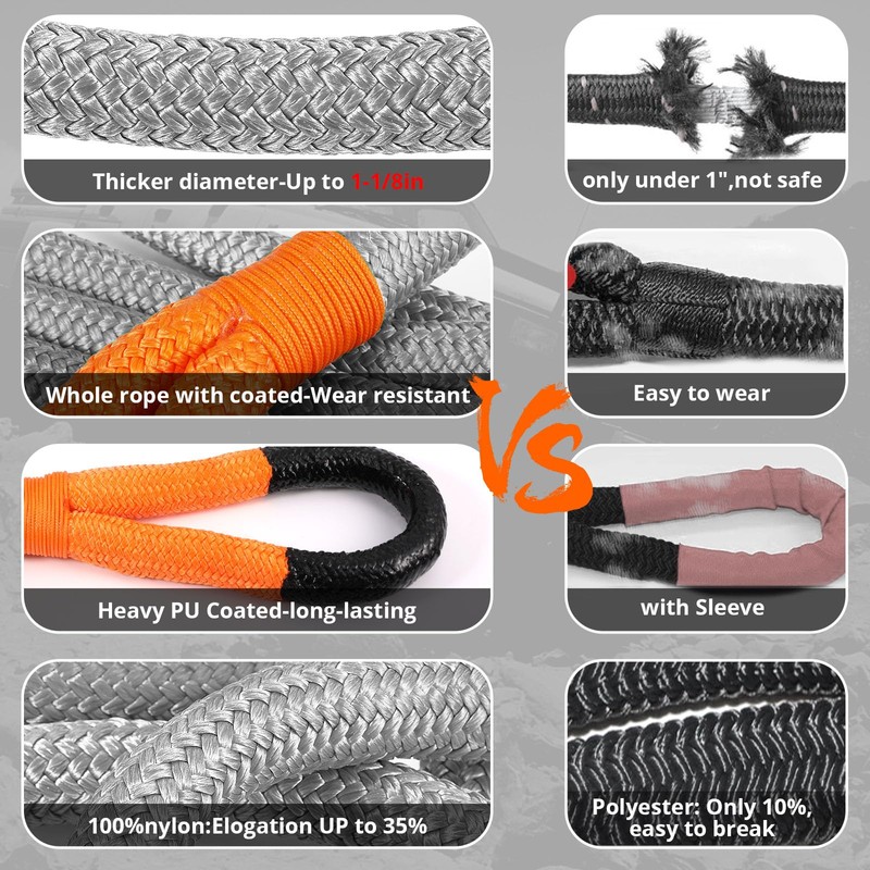 HOKINETY Kinetic Recovery Tow Rope: 1-1/8" x 30ft 48000LBS Snatch