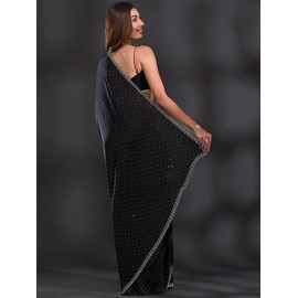 TRENDMALLS Women's Satin Georgette Zarkan work Saree with Unstitched Blouse Piece (K1086-Black)