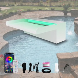 Pamopamo Pond Waterfall Spillway, APP Control Multi-Color LED Light Outdoor Pool Fountain, Acrylic Water Spillway Koi Fountains Kit for Garden Patio Swimming Pool Decoration - 11.8"x7.8"x3.9"