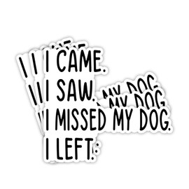 (3Pcs) I Came I Saw I Missed My Dog I Left Sticker Funny Sarcastic Quotes Dog Mom Pet Lovers Vinyl Decal for Tumbler Laptop Kindle Water Bottles Books Phone - Size 3x2.8 Inches