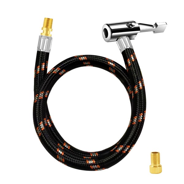GODESON 20" Tire Inflator Hose Adapter,Air Chuck with Colored Braided Hose and Presta Valve Adaptor for Air Compressor,Schrader Valve Adapter for Tire Pump's Twist On Convert to Lock On Connection