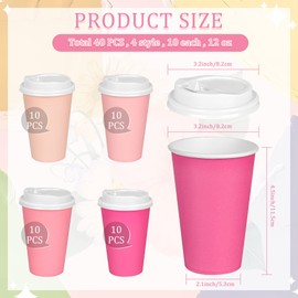 Purhapfre 40 Pcs 12 oz Pink Disposable Coffee Cups with Lids Hot Pink Light Pink Gradient Paper Cups for Hot and Cold Beverage Water Juice Coffee Tea Party Wedding Bride Shower Supplies …