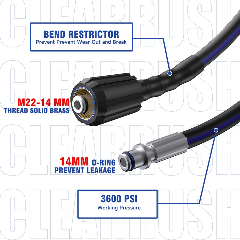 ClearRush Pressure Washer Hose 50FT Kink Resistant 1/4",3600 PSI Power