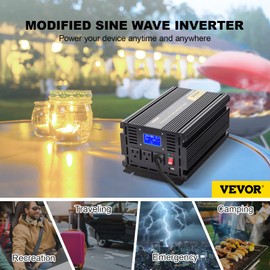 VEVOR Power Inverter, 2000W Modified Sine Wave Inverter, DC 12V to AC 120V Car Converter, with LCD Display, Remote Controller, LED Indicator, AC Outlets Inverter for Truck RV Car Boat Travel Camping