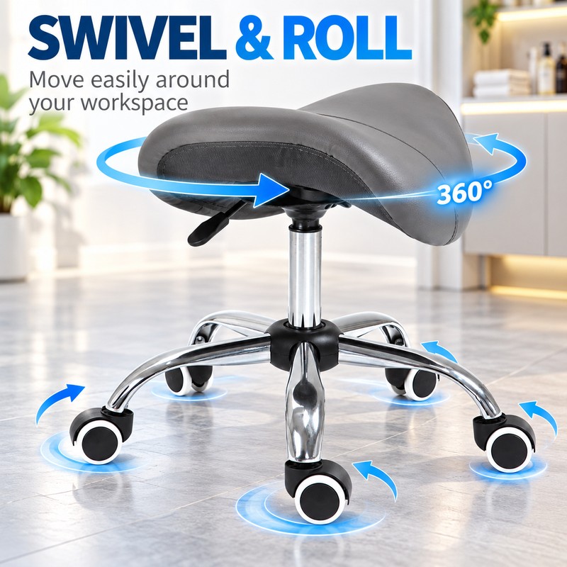 Adjustable Saddle Stool for Salon & Professional Work – Rolling