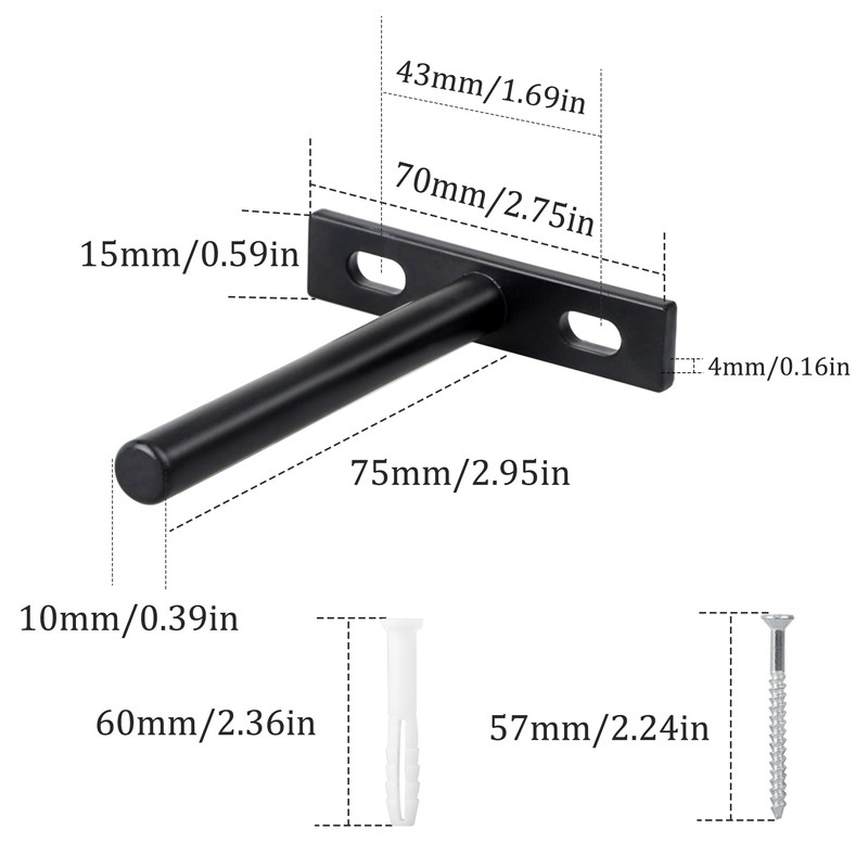 YEYIT 4 Pcs Floating Shelf Fixings 5 Inch Galvanized Solid