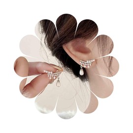 Yheakne Vintage Crystal Pearl Ear Climber Earrings Silver Rhinestone Pearl Teardrop Earrings Cz Pearl Ear Crawler Earrings Teardrop Pearl Dangle Earrings Jewelry for Women