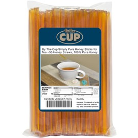 By The Cup Simply Pure Honey Sticks for Tea - 50 Honey Straws, 100% Pure Honey