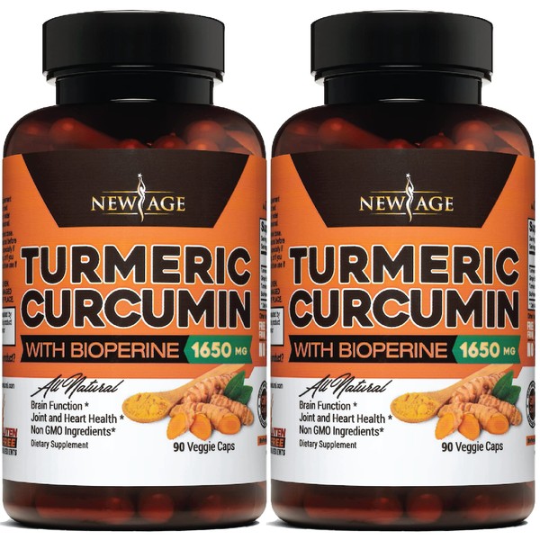 Turmeric Curcumin with Bioperine Capsules - Natural Joint & Healthy Overall Support with 95% Standardized Curcuminoids - Non-GMO, Gluten Free 180 Count (Pack of 2)