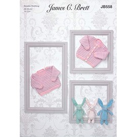 James Brett Double Knit Knitting Pattern Baby Striped Sweater & Cardigan Innocence DK (JB558)