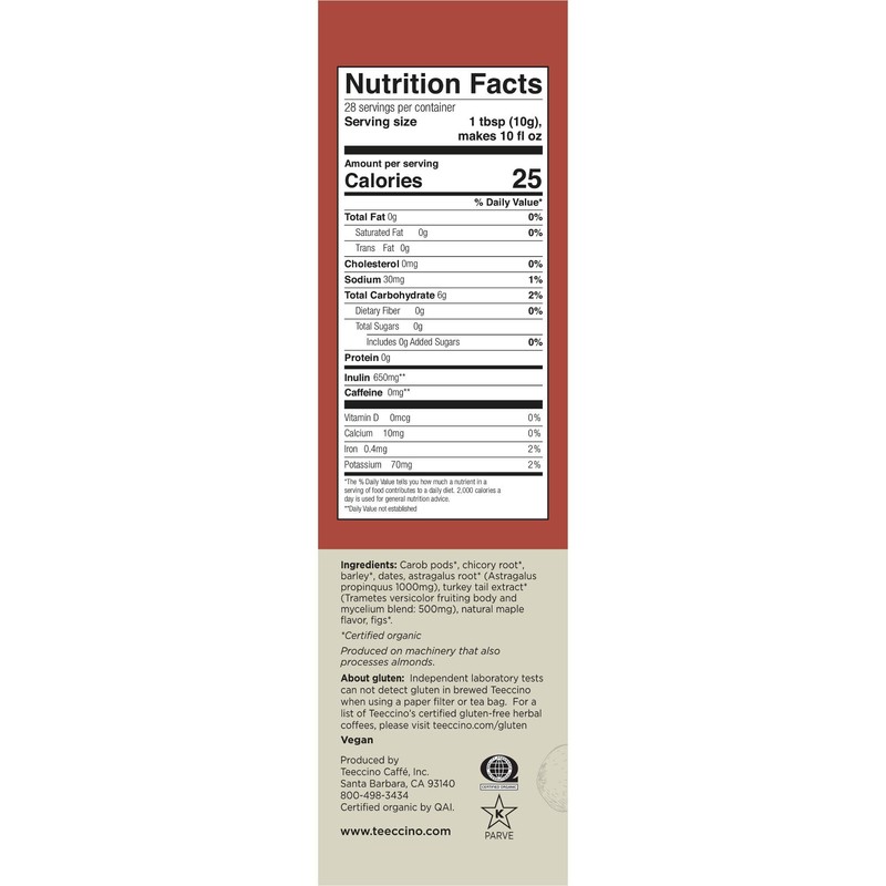 Teeccino Turkey Tail Astragalus Coffee Alternative - Toasted Maple -
