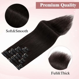 SEGO Clip in Hair Extensions Seamless Clip in Human Hair Extensions Weft Clip in Hair Extensions 14 Inchs #1B Natural black 8 Pieces 60g