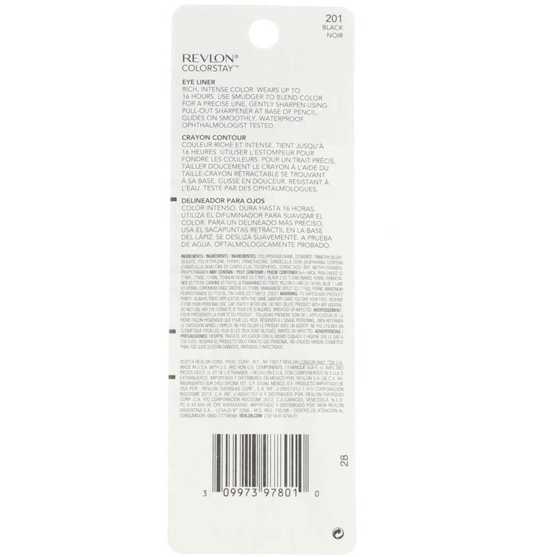 Revlon ColorStay Eyeliner Pencil, Black [201], 0.01 oz (Pack of