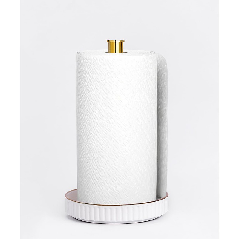 VROOMIUM Gold Paper Towel Holder Countertop, Ceramic Base Easy-to-Clean, 1.5