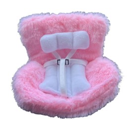 Car Seat for Dolls, Pink Plush Safety Seat with Soft Cushion, Secure Vent Clip and Desktop Stand, Functional Display and Car Decor Accessory, Cute Cozy Seat with Soft Furry Cushion (Pink)