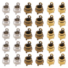 DICOSMETIC 30Pcs 3 Colors Small Cneser Charms Tibetan Style Witch Cauldron Cube Connector Charms Antique Bronze/Silver/Gold Mini Censer Pendants Alloy Charms for Jewelry Making, Hole: 1.8mm