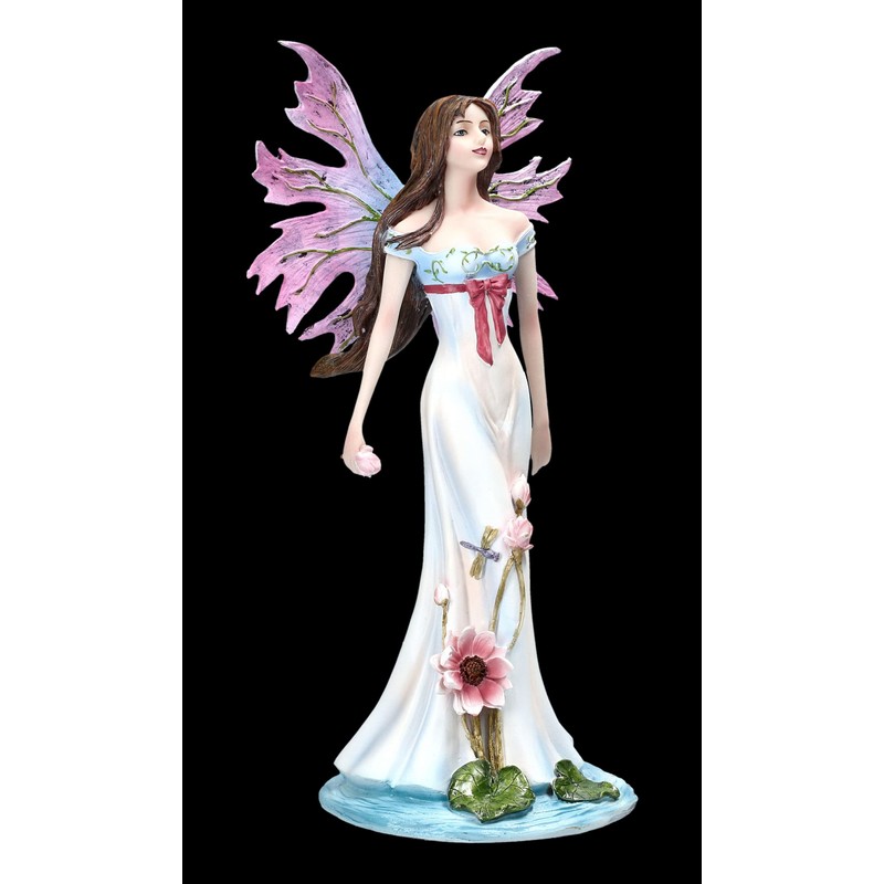 Fairy Figurine Fauna with Pink Wings and Water Lilies Fairy