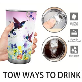 Stainless Travel Tumbler & Multi- Purpose Flask, with Lid Leakproof & Double Walled - Great for Hot & Cold Drinks 20oz (Bird)