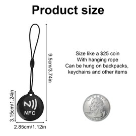 Pack of 5 NFC Tags, Programmable Blank Cards, Waterproof Ntag 215 Keyring, Works with All NFC Enabled Phones and Devices (Black)