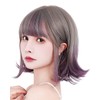 TefuRe F-D118-GyLv Wig Bob Semi-Long Bob Wig, Short Bob Wig