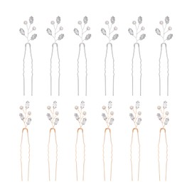 Lystaii 12 Pieces Pearl Crystal Bridal Hair Pins Rhinestone Wedding Hair Clips for Women and Girls Brides Bridesmaids Accessories U Shaped Pins Bobby Decorative