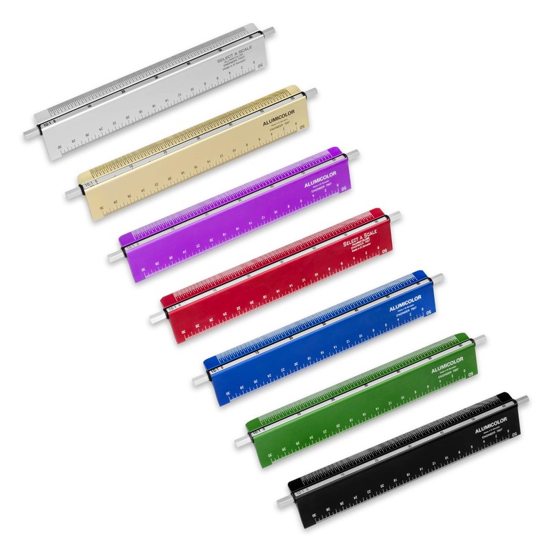 Alumicolor Select-a-Scale Engineer Drafting Tool w/Rotating Calibration Rod (6IN, Blue)