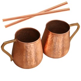 Daddy Shoppe Handmade Ayurveda Copper Moscow Mule Mugs And Strow Set of 2 18 OZ Red Drinking Mug