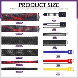 Swpeet 75Pcs 1/2" 1/4" 3/8" Expandable Braided Cable Sleeve and Heat Shrink Tube with Self-Adhesive Nylon Cable Ties and Reusable Fastening Cable Ties Assortment Kit for Automotive Wire