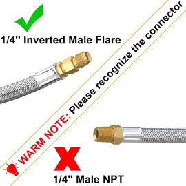 18 Inch RV Propane Hoses with Gauge, Stainless Steel Braided Camper Tank Propane Hose,Rv lp Gas Hoses Connector for Standard Two-Stage Regulator,1/4" inverted male flare /QCC1 Fitting (2PCS)