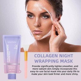 Collagen Night Wrapping MaskCollagen Face Mask for Elasticity & Hydration, Overnight Peel-Off Collagen Mask with Brush Reduces Dullness & Sagging Skin with Brush