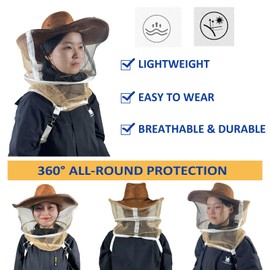 Beekeeping Hat with Veil - High Visibility Bee Hat, Lightweight & Breathable for Outdoor Beekeeping Supplies Brown