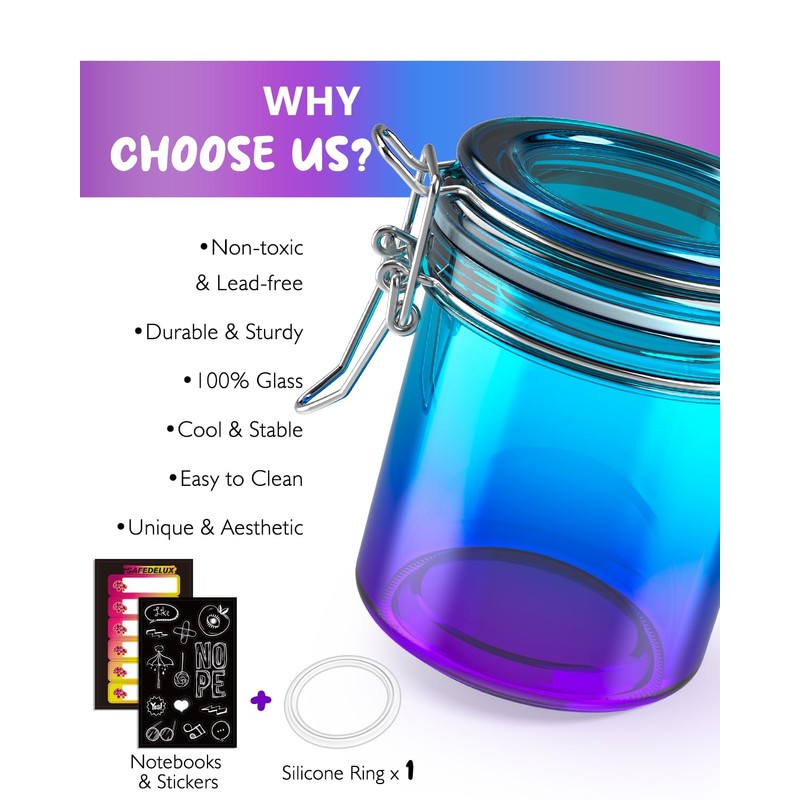 SafeDelux Smell Proof Jar with UV Protection, Airtight Glass Container,