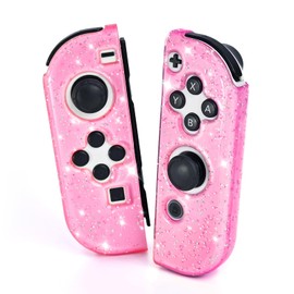 DLseego Protective Case for Switch/Switch OLED Controller, Transparent Glitter Soft TPU Switch Joycon Controller Protective Grip Case Shell, Left and Right Handles, Pink