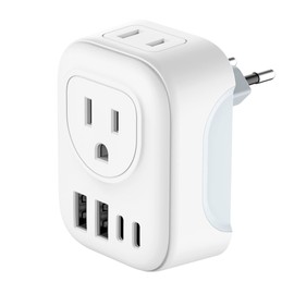 European Travel Plug Adapter - High Speed International Plug Adapter w/CASE - US to Europe Plug Adapter w/ 2 USB and 2 USB-C - International Adapter for Most Europe Countries Like Italy Spain France