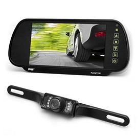 Pyle Backup Car Camera & Rear View Mirror Monitor Screen System-Parking & Reverse Safety Distance Scale Lines, Waterproof & Night Vision Cam with IR LED Lights, 7" LCD Display for Vehicles-(PLCM7200)