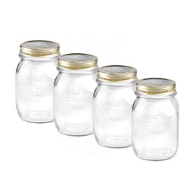 Bormioli Rocco Quattro Stagioni set of 4 Clear Airtight Mason Jars, 17 Oz. Made from BPA Free Durable Glass, Made In Italy.