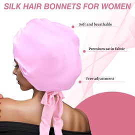 Satin Bonnet Silk Bonnet for Sleeping Shower Caps (Pink)