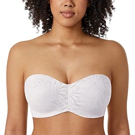 AISILIN Women's Strapless Bra Large Sizes Minimiser Bandeau Bra with Underwire Lace Multiway Unlined, White
