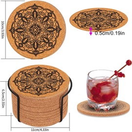 YUNYU 8Pcs Cork & Wood Coasters Set with Holder - Heat-Resistant Drink Coasters, Non-Slip Absorbent Coaster Set for Coffee Tables, Natural Brown Wooden Coasters Home Décor Accessories (C)
