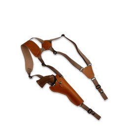 Barsony Saddle Tan Leather Cross Harness Vertical Shoulder Holster for 6" 38 357 44 Revolvers (Taurus 66 607 627 Tracker, Left)