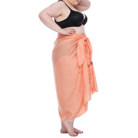 SHU-SHI - Traje de baño de pareo largo para mujer, talla grande, falda cruzada de playa con clip de coco, Coral, Talla única