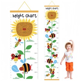 Kids Growth Charts - 11.8 "X55.9" Thick Oil Painting Canvas Disassembly Babies and Children's Height Chart, Children's Wooden Frame Measurement Rules, for Wall Decoration(Sunflower Bee)