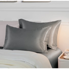 Vonty 2Pcs Queen Satin Pillowcases - 20x30 Pillow Cases, Grey Pillow Cases for Skin Friendly and Hair Protection - Cooling & Silky Satin Pillow Covers with Envelop Closure