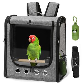 Sanmoncare Bird Carrier Backpack, Parrot Travel Bag with Stand, Lightweight Travel Cage for Cockatiel, Portable Bird Travel Carrier, Pet Transparent Breathable Travel Cage Large