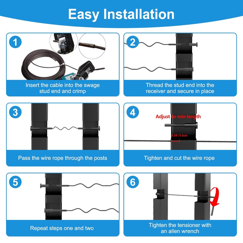 RailinGo 50Pack 1/8" Black Invisible Cable Railing Kit, T316 Stainless
