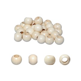 20mm Wooden Beads with Large Hole, Beige Dyed Round Wood Beads for Craft Macrame Farmhouse Garlands Home Decoration, 50Pcs