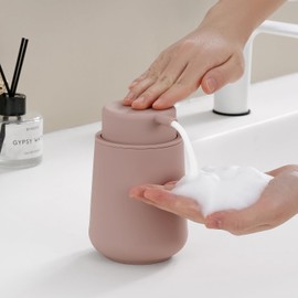 YAUKPH Matte Pink Foaming Hand Soap Dispenser Plastic 11 oz - Modern Minimalist Style for Bathroom & Kitchen Countertop Refillable