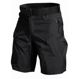 AUTIWITUA Men's Hiking Cargo Shorts Water Resistant Quick Dry 9" Lightweight Tactical Work Shorts with Pockets(No Belt) Solid Black